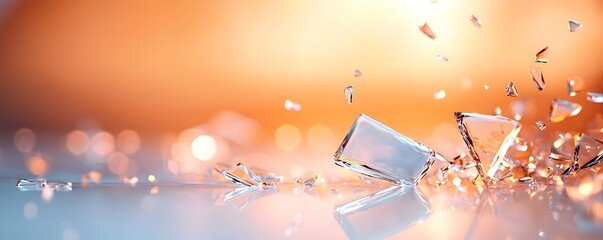 Poster - Glowing Glass Shards on Reflective Surface - Chaotic Beauty of Sharp Edges Illuminated in Artistic Display