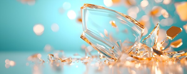 Poster - glowing glass shards on reflective surface - chaos and beauty of sharp edges in stunning abstract co
