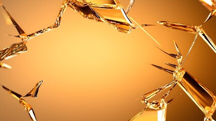 Poster - Glowing Glass Shards on Reflective Surface - Chaotic Jagged Edges Highlighted by Light for Dramatic Visual Impact