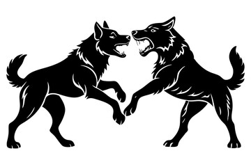  2 dog fight   silhouette , 2 dog icon illustration white background