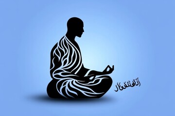 Poster - Minimalist silhouette of a monk meditating, with a simple, flowing line of poetry in calligraphy beside the figure, representing the quiet wisdom found in stillness