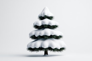 Poster - Minimalist silhouette of a snow-covered pine tree, with simple, clean lines against a white background, capturing the essence of winterâ€™s stillness and simplicity
