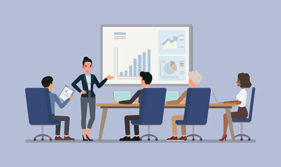 project presentation concept. businesswoman presenting a project on a large screen in a conference r