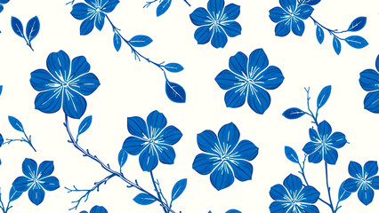 floral pattern with blue flowers and leaves, Generative AI