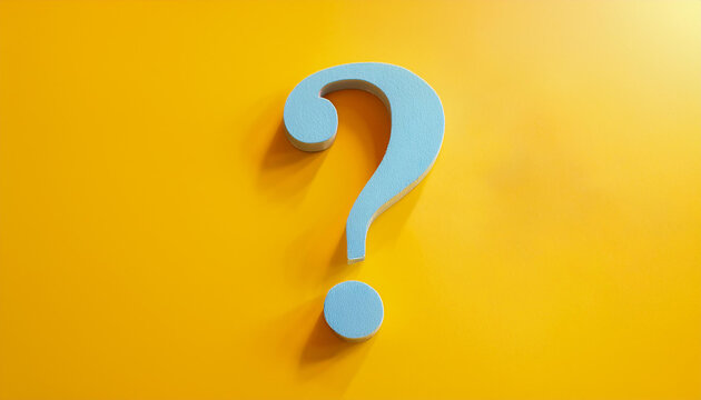 Question mark on yellow background. 3D rendering. FAQ and QA. Problem solution.