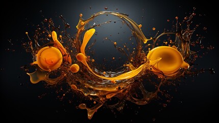 Artistic oily liquid splashes arranged in a circle on a dark background