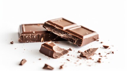 Chocolate bar broken into two pieces, isolated on white background