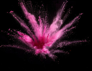 Colored powder explosion. Abstract closeup dust on backdrop. Colorful explode. Paint holi