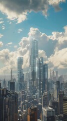 Poster - Futuristic cityscape with skyscrapers, 4K hyperrealistic photo