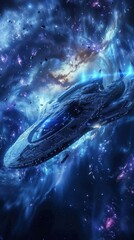 Wall Mural - massive starship in a cosmic nebula, 4k hyperrealistic photo