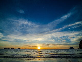 landscape sunset look view horizon panorama summer sea beach nobody wind soft wave cool holiday calm
