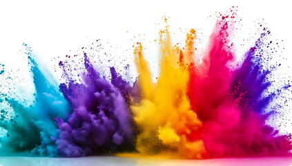 colorful pigment powder, explosion of colored powder exploding isolated on white background