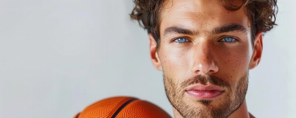 Man with basketball, white background, sports activity