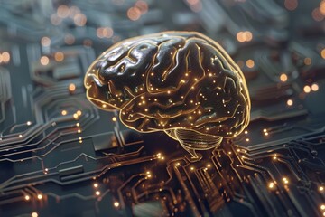 Poster - ai brain interface with neural connections,a brain surrounded by trees in a woodland setting, adorne