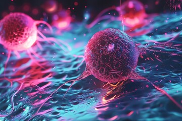 Poster - ai-enabled microscope able to detect cancer cells ,a laboratory image depicting a microscope with pi
