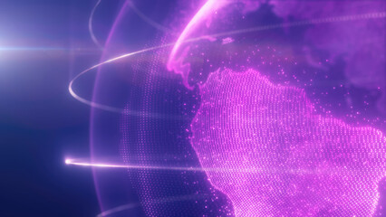 Poster - A digital representation of purple Earth with glowing lines encircling the planet, highlighting global connectivity and technology