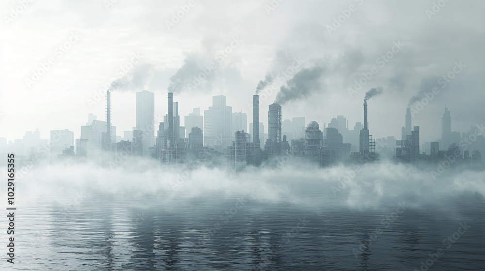 Air Pollution Crisis Dense Smog and Smoke Stacks Polluting the Urban ...