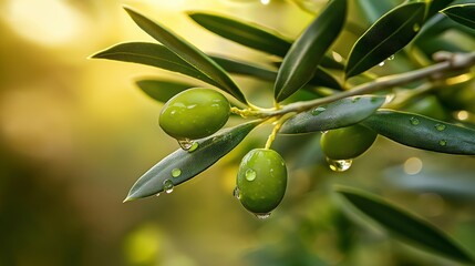 harvested olive branches with glistening oil drops