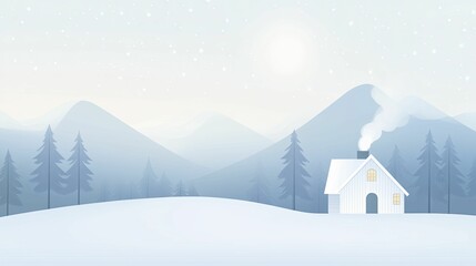 Poster - A warm winter cabin with smoke curling from the chimney, creating a serene and joyful atmosphere for welcoming the New Year.