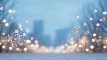 Poster - A festive city square with fireworks, New Year celebration, bright and colorful lights