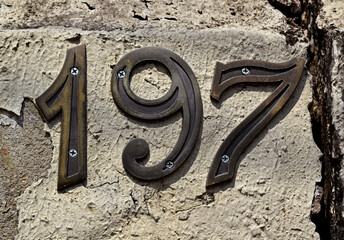 Street sign number 197 on wall in the Tijuca neighborhood, Rio de Janeiro, Brazil