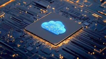 Aufkleber - Glowing Cloud Icon on a Circuit Board