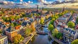 Aerial View of Amsterdam's Canals and Architecture