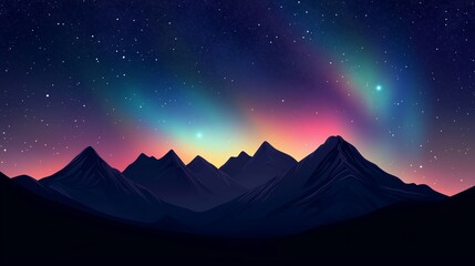 Wall Mural - stunning aurora lights dancing over rugged mountain peaks during a clear night sky