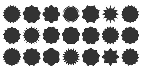 Poster - Circle Stamp sticker collection. Starburst Blank simple shapes set. Wavy scallop zigzag edge promo Sale Price tag blank icon. Black silhouette Frame. Flat design labels. Vector illustration