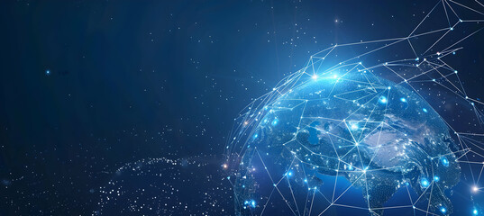 Wall Mural - Abstract blue background with glowing network connections and a global connection concept. 