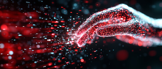 Aufkleber - digital hand composed of glowing particles reaches out, symbolizing data ownership and connectivity in vibrant, abstract representation. interplay of light and color evokes sense of innovation and