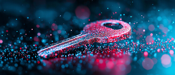 Aufkleber - massive digital key floats above sea of colorful particles, creating mesmerizing visual effect. vibrant colors and sparkling details evoke sense of innovation and technology