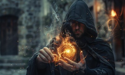 Poster - Powerful sorcerer summoning magic, 4K hyperrealistic photo