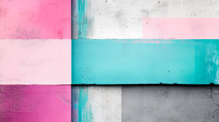 Poster - Colorful geometric patterns with pink, blue, and gray shapes creating a modern abstract design on a textured background