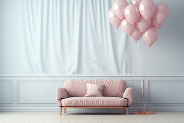 Poster - Minimalistic graphic design with soft pastel blue and gray background featuring subtle text elements