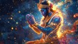 © Patcharaphorn - A vibrant digital art of Lord Hanuman bowing before Lord Rama, with glowing effects highlighting his devotion and the epic energy of the scene, surrounded by rich blues and golds