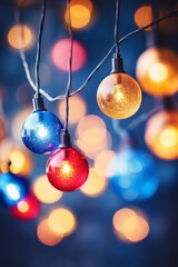 Poster - Minimalist christmas lights design  dots and lines create a festive contrast on dark background