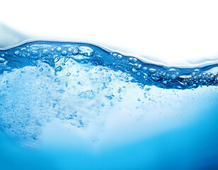 fresh blue natural drink water wave wide panorama with bubbles concept, isolated on a white background