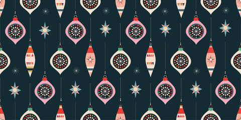 Wall Mural - christmas seamless pattern with decorative christmas balls, modern minimalist design, vector, season