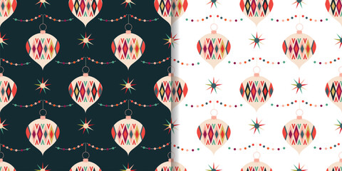 Wall Mural - christmas seamless patterns set with decorative christmas balls, retro design