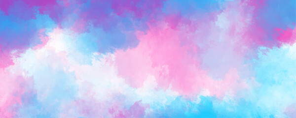 Wall Mural - Abstract light watercolor aquarelle paper textured ink effect grungy wet pastel watercolor beautiful colorful fantasy light blue, purple and pink shades watercolor abstract design background.	
