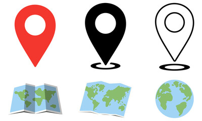 Set of map pin location icons. Template for colored icons for location pins. Web placement symbols and navigation isolated on a white background.