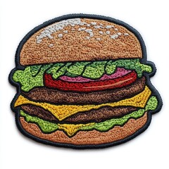 hamburger embroidered patch badge on isolated white background, vector badge and patch collection fo