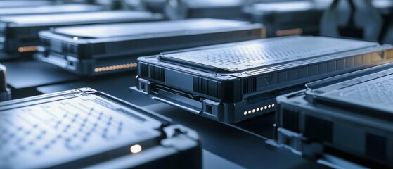 Poster - Close-Up of Modern Server Hardware with Illuminated Panels