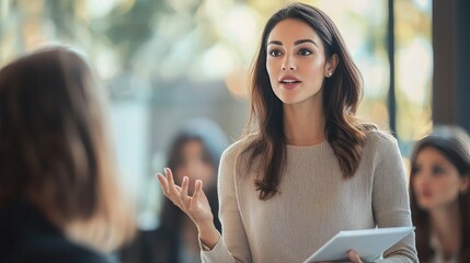 Poster - Confident business woman giving a presentation to colleagues. 