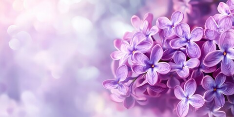 Floral spring background with purple lilac flowers with bright blur bokeh background