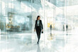 © mattegg - Modern Architecture: Business Woman Walking Through a Glass Building Lobby