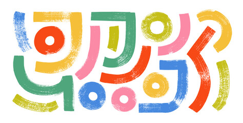 Aufkleber - Brush drawn bold geometric shapes, colorful lines and circles. Hand drawn grunge doodle elements. Naive playful abstract shapes with rough texture. Abstract trendy geometric figures in kid's style.