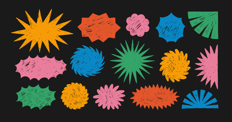 Leinwandbilder - Jagged crayon drawn funky badges and stickers. Funky abstract naive doodle shapes.