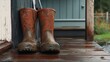 © Hansa & Party - Mudcovered rubber boots drying on a porch after a storm